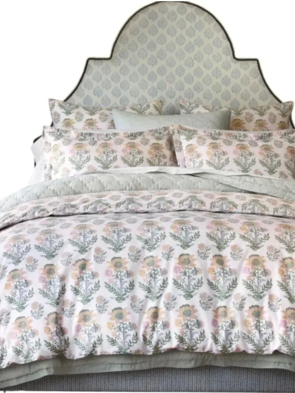 New John Robshaw Hina Floral 100% Organic Cotton King Duvet Cover W/ 2 Shams
